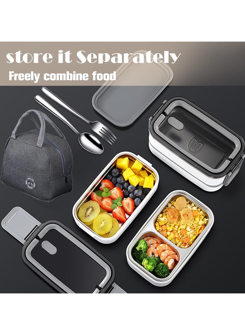 TOMSHOO 2- Layer Leakproof Bento Box adult, Insulated Bento Lunch Box with Tableware & Bag Lunch Box with 3 compartments, Lunch Box for Kids School, Microwave Food Safe Bento Boxes (White)  - Image 5