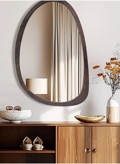 WISFOR 50X70CM Asymmetrical Accent Mirror for Wall Irregular Oval Wood Frame Modern Unique Wall Mirror Decorative Vanity Bathroom Living Room Bedroom Entryway Hallway Artistic Wavy Mirror Small  - Image 2