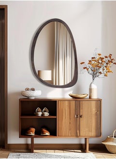 WISFOR 50X70CM Asymmetrical Accent Mirror for Wall Irregular Oval Wood Frame Modern Unique Wall Mirror Decorative Vanity Bathroom Living Room Bedroom Entryway Hallway Artistic Wavy Mirror Small  - Image 3