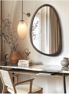 WISFOR 50X70CM Asymmetrical Accent Mirror for Wall Irregular Oval Wood Frame Modern Unique Wall Mirror Decorative Vanity Bathroom Living Room Bedroom Entryway Hallway Artistic Wavy Mirror Small  - Image 4