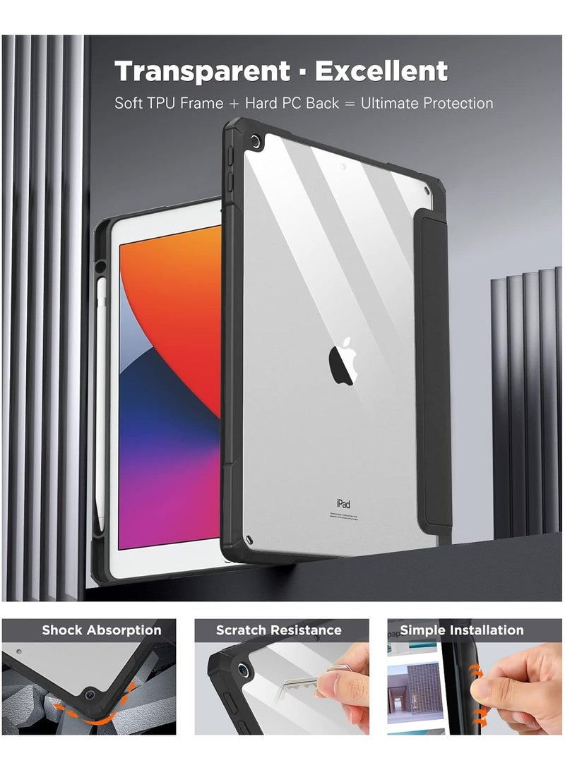 دوسالا حافظة لجهاز iPad الجيل التاسع 2021/iPad الجيل الثامن 2020/iPad الجيل السابع 2019 مقاس 10.2 بوصة مع حامل قلم، غطاء حماية رفيع مع غطاء خلفي شفاف، خاصية الإيقاظ/السكون التلقائي، (أسود) - Image 4