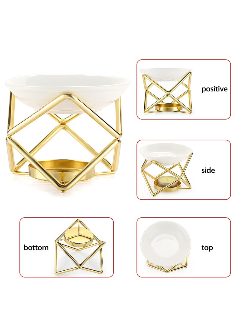 SOLARAE Metal Oil Burner Wax Warmer, Delicate Romantic Ceramic Tealight Candle Holder Oil Burner, Fragrance Warmer Aromatherapy Wax Candle Tart Burner Warmer Diffuser for Home Bedroom Décor - Image 3