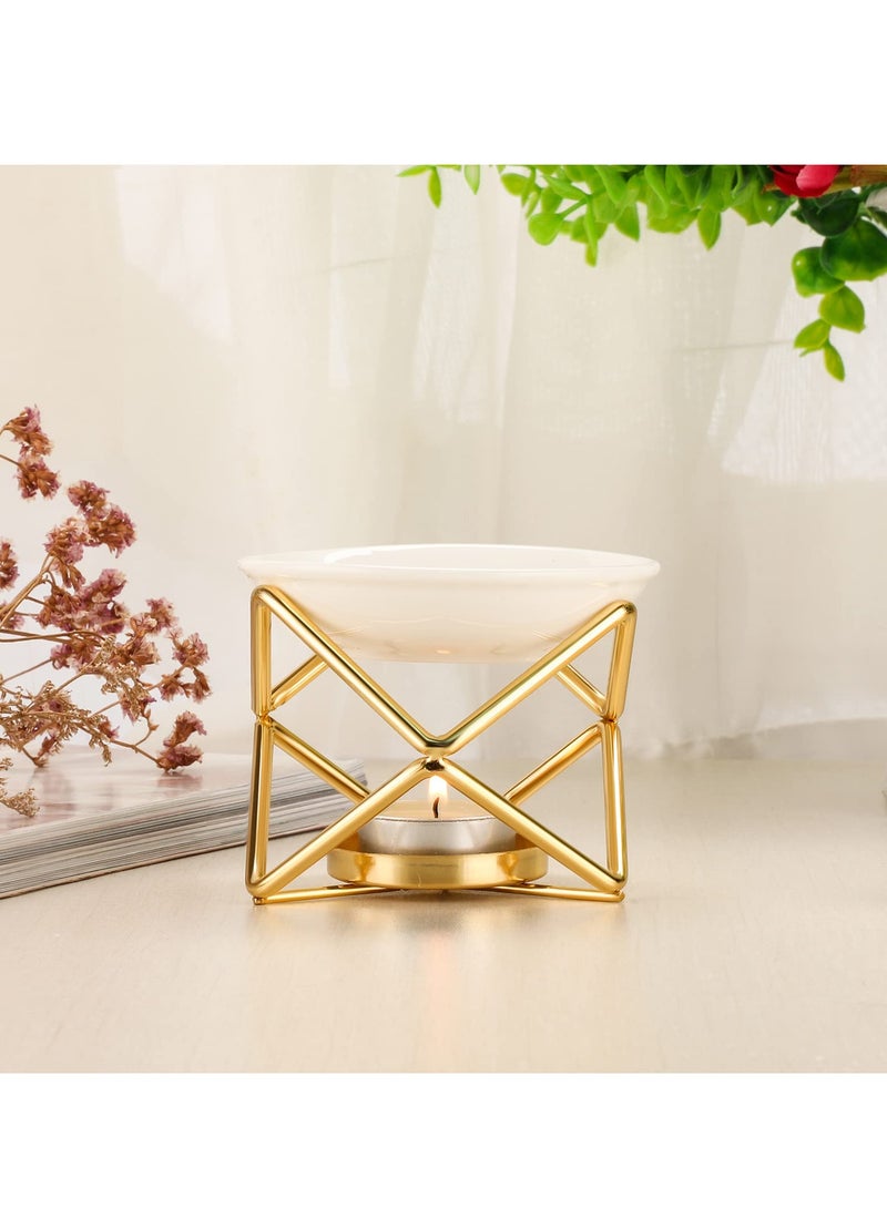 SOLARAE Metal Oil Burner Wax Warmer, Delicate Romantic Ceramic Tealight Candle Holder Oil Burner, Fragrance Warmer Aromatherapy Wax Candle Tart Burner Warmer Diffuser for Home Bedroom Décor - Image 4