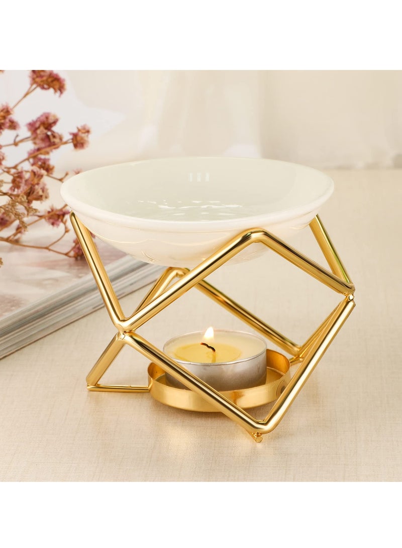 SOLARAE Metal Oil Burner Wax Warmer, Delicate Romantic Ceramic Tealight Candle Holder Oil Burner, Fragrance Warmer Aromatherapy Wax Candle Tart Burner Warmer Diffuser for Home Bedroom Décor - Image 2