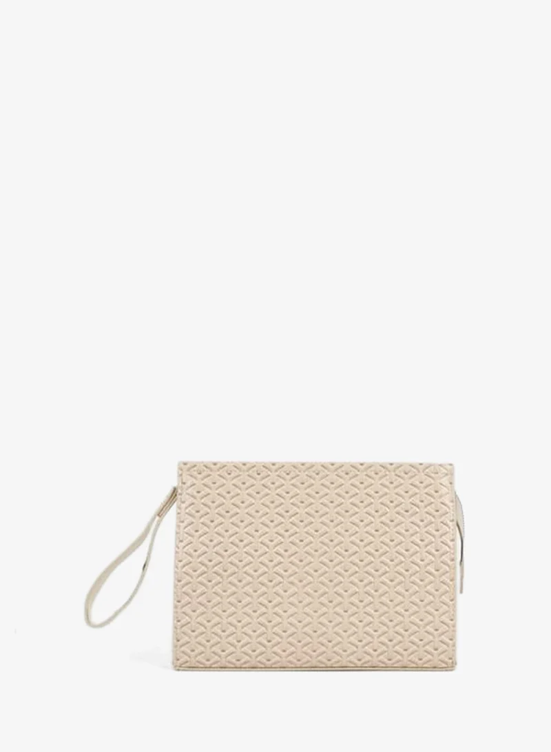 Women's Petunia Textured Cream Lined Synthetic Leather Wrist-Strap Portfolio Hand and Clutch Bag.