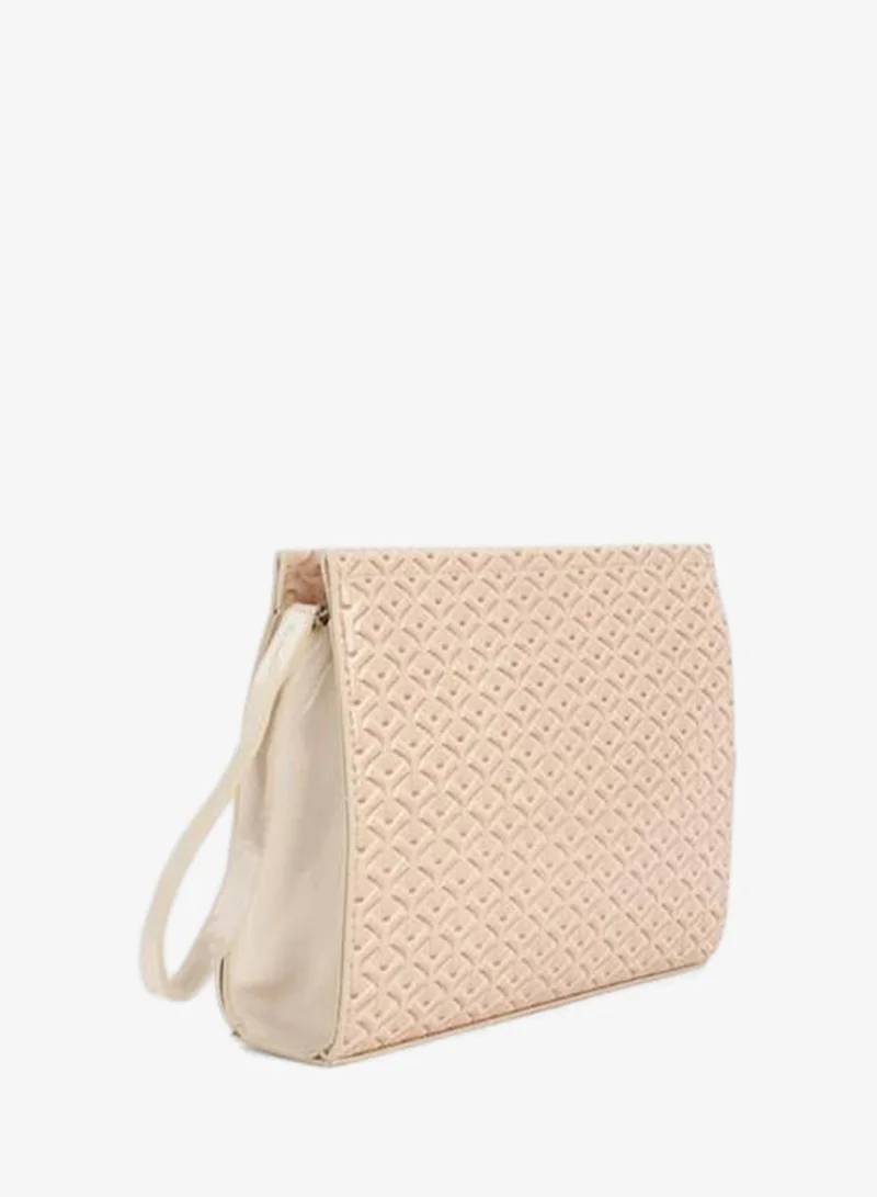 Vivaq Women's Petunia Textured Cream Lined Synthetic Leather Wrist-Strap Portfolio Hand and Clutch Bag.