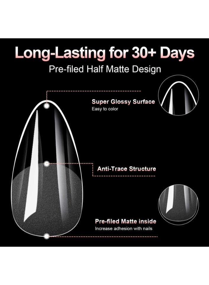100 Pcs Transparent Matte Nail Tip, Short Half Tip, Long Nail Tip, False Nail Tip, Soft Gel Tip, Easy To Use Nail Enhancement Product, Which Can Be Used For Both Full And Half Application (02 #) - Image 2