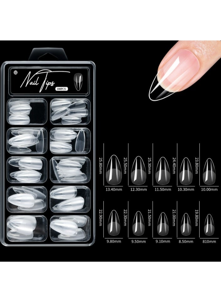 100 Pcs Transparent Matte Nail Tip, Short Half Tip, Long Nail Tip, False Nail Tip, Soft Gel Tip, Easy To Use Nail Enhancement Product, Which Can Be Used For Both Full And Half Application (02 #) - Image 1