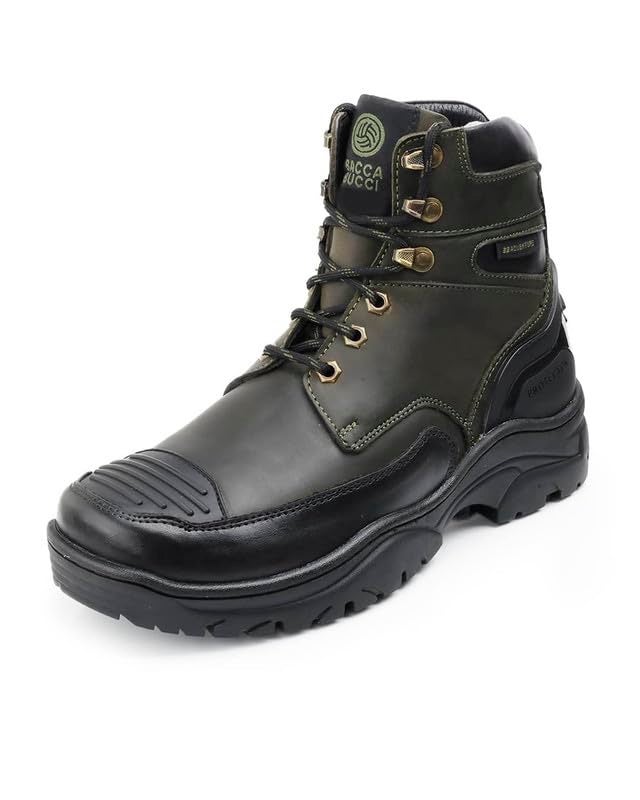 Bacca Bucci Protector Leather Motorcycle Boots for Men Forest Green UK 9 - Image 1