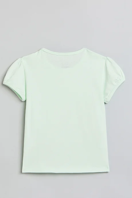أر أند بي Printed Top with Crew Neck and Puff Sleeves