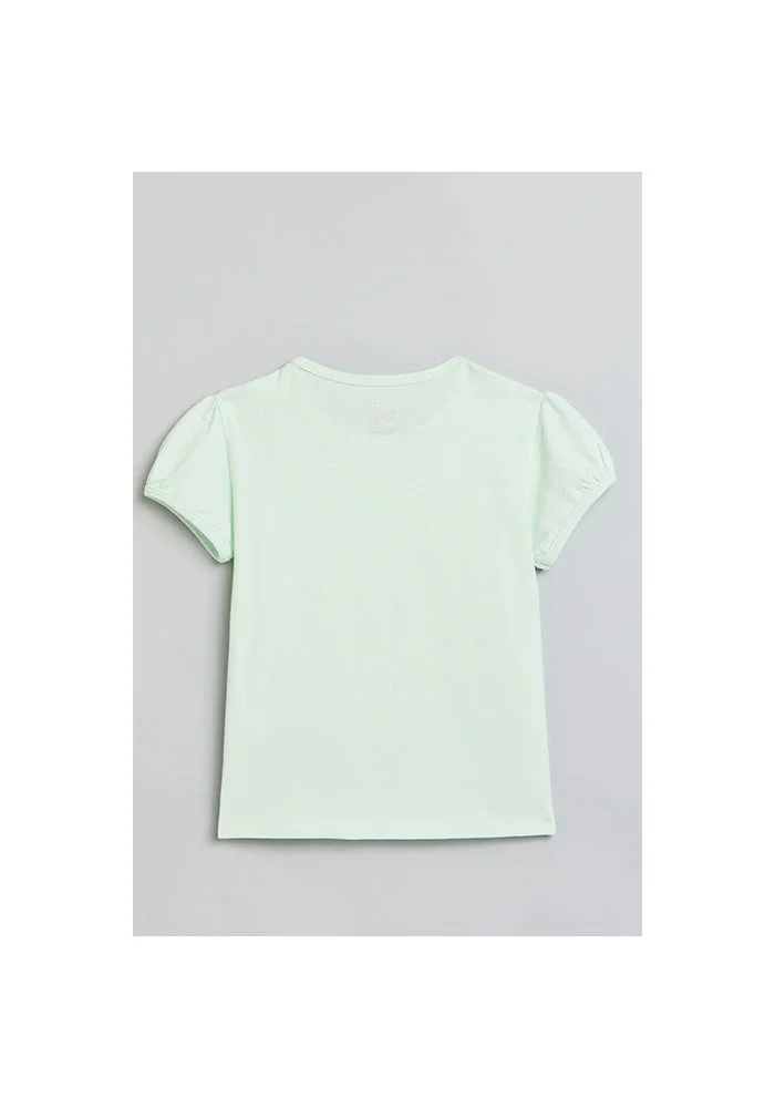 أر أند بي Printed Top with Crew Neck and Puff Sleeves