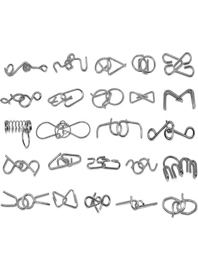PLUSPOINT PLUSPOINT Brain Teasers 24 Metal Wire Puzzle Assorted Metal Puzzle Game for Gifts Party Favors Prizes Disentanglement Unlock Interlock IQ Puzzle Brain Teaser (24 pc)  - Image 2
