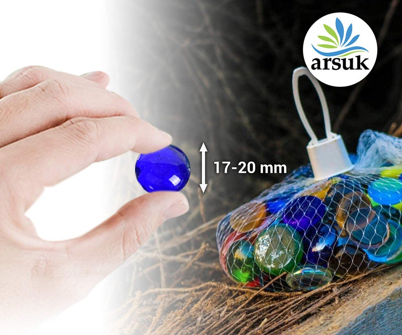 ARSUK Glass Pebbles Colored Stones, 1LB Flat Marbles â€“ Decorative Glass Gems for Vases, Glass Beads for Vases, Mancala Stones, Table Scatter, Wedding DÃ©cor, Aquarium & Home Use, (100pcs, 0.7-0.8'') - Image 2
