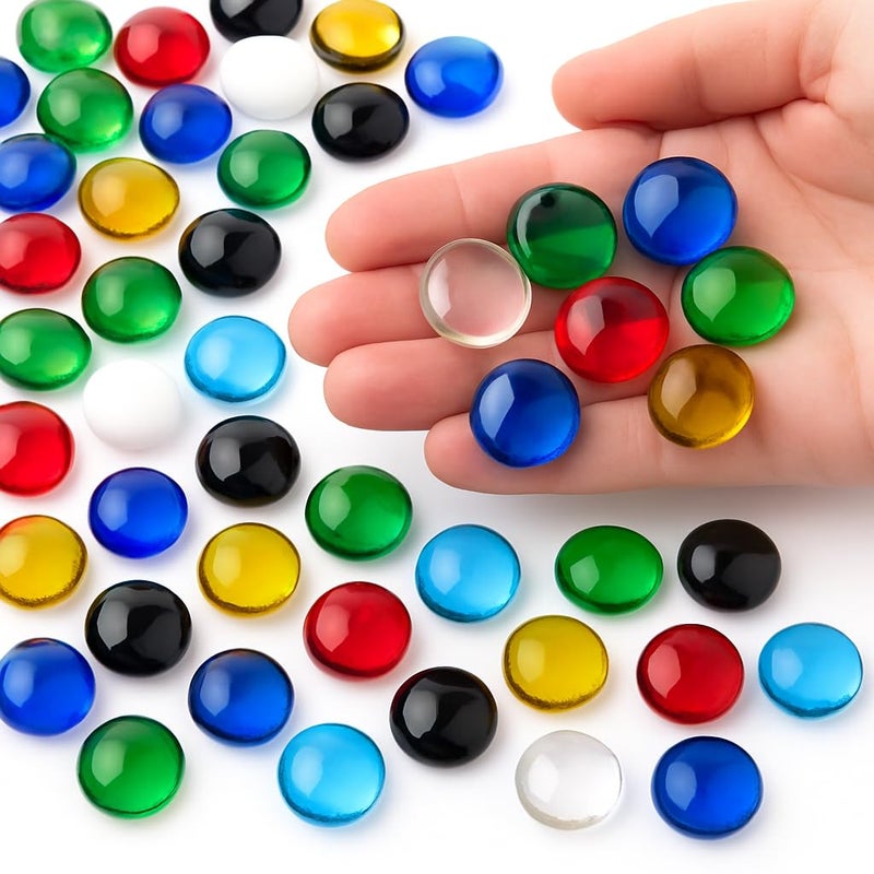ARSUK Glass Pebbles Colored Stones, 1LB Flat Marbles â€“ Decorative Glass Gems for Vases, Glass Beads for Vases, Mancala Stones, Table Scatter, Wedding DÃ©cor, Aquarium & Home Use, (100pcs, 0.7-0.8'') - Image 1