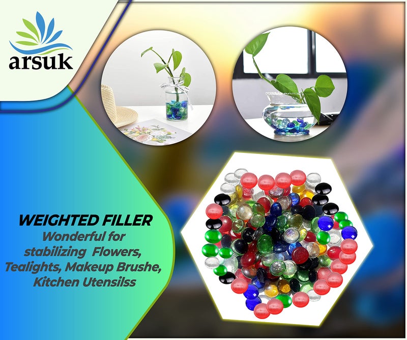 ARSUK Glass Pebbles Colored Stones, 1LB Flat Marbles â€“ Decorative Glass Gems for Vases, Glass Beads for Vases, Mancala Stones, Table Scatter, Wedding DÃ©cor, Aquarium & Home Use, (100pcs, 0.7-0.8'') - Image 4