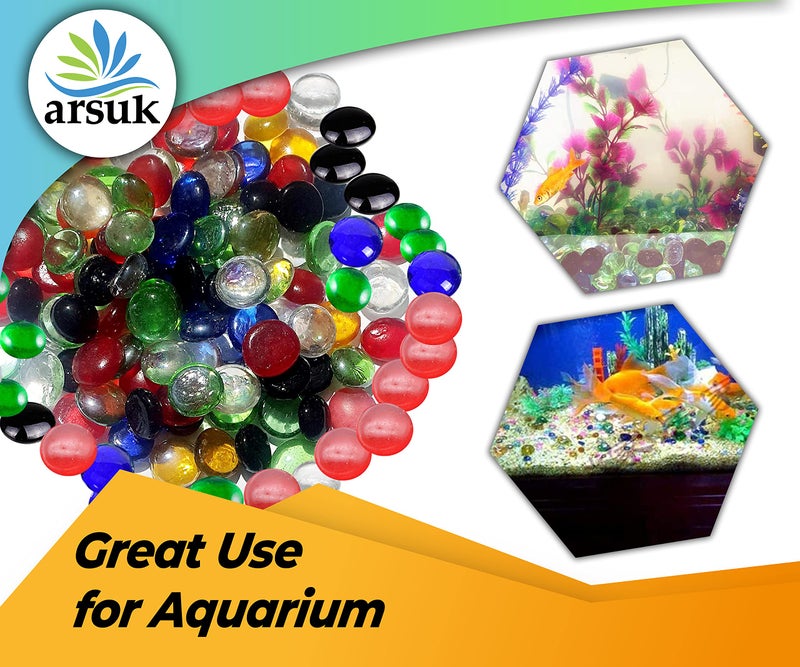 ARSUK Glass Pebbles Colored Stones, 1LB Flat Marbles â€“ Decorative Glass Gems for Vases, Glass Beads for Vases, Mancala Stones, Table Scatter, Wedding DÃ©cor, Aquarium & Home Use, (100pcs, 0.7-0.8'') - Image 3