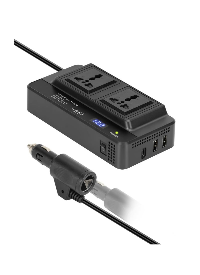 SYOSI - 200W Power Inverter Car Charger Car Inverter 12V to 240V Cigarette Lighter to 3 Pin Plug Dual USB Type C Invert to Charge Laptop, iPad, iPhone, Tablet, Consoles & More - Image 1