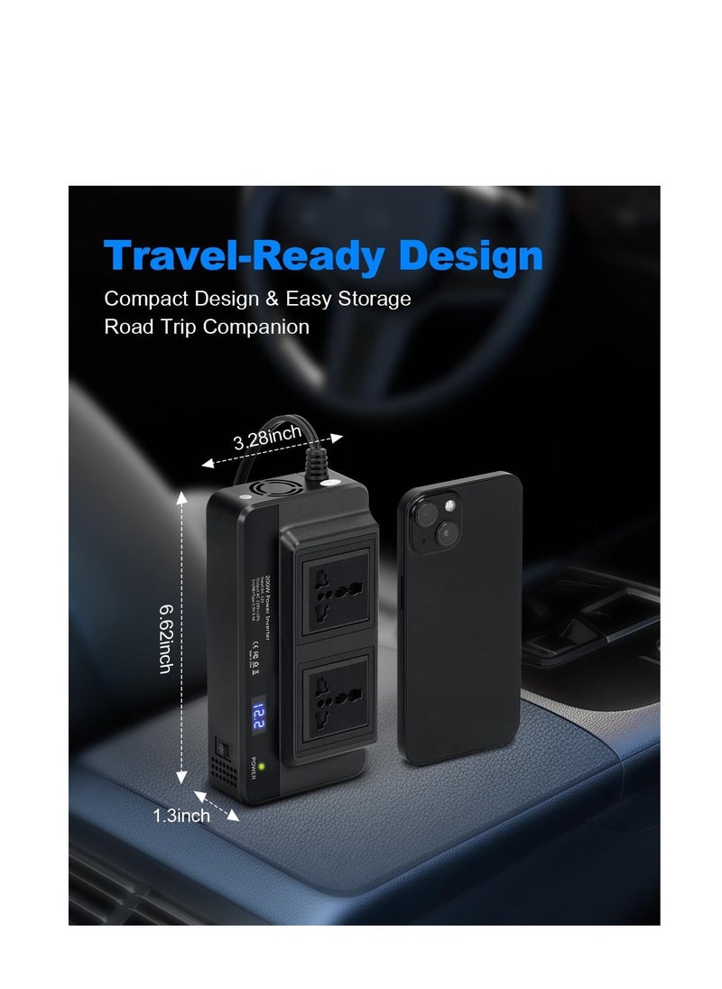 SYOSI - 200W Power Inverter Car Charger Car Inverter 12V to 240V Cigarette Lighter to 3 Pin Plug Dual USB Type C Invert to Charge Laptop, iPad, iPhone, Tablet, Consoles & More - Image 1