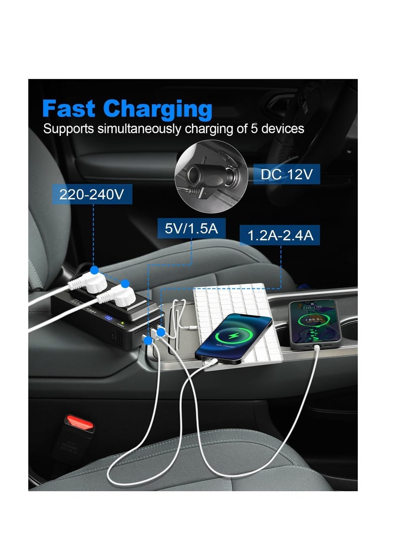 SYOSI - 200W Power Inverter Car Charger Car Inverter 12V to 240V Cigarette Lighter to 3 Pin Plug Dual USB Type C Invert to Charge Laptop, iPad, iPhone, Tablet, Consoles & More - Image 1