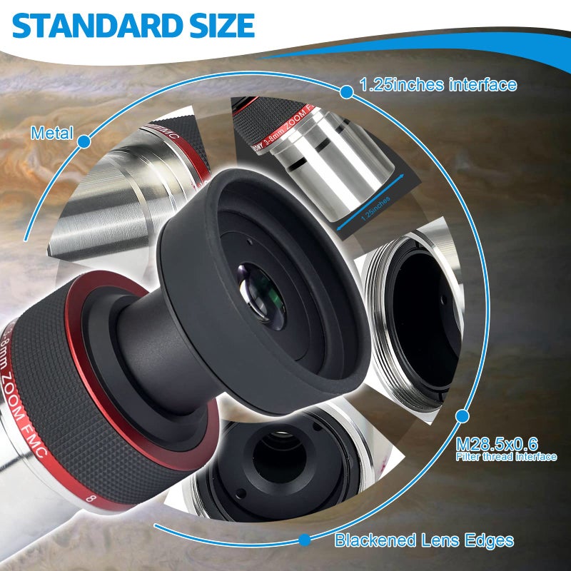 SVBONY SVBONY SV215 Zoom Eyepiece, 1.25 Inch Zoom Lens, 3mm to 8mm Eyepiece with Parfocal Design, Telescope Accessory for High Power Lunar and Planetary Observing - Image 5