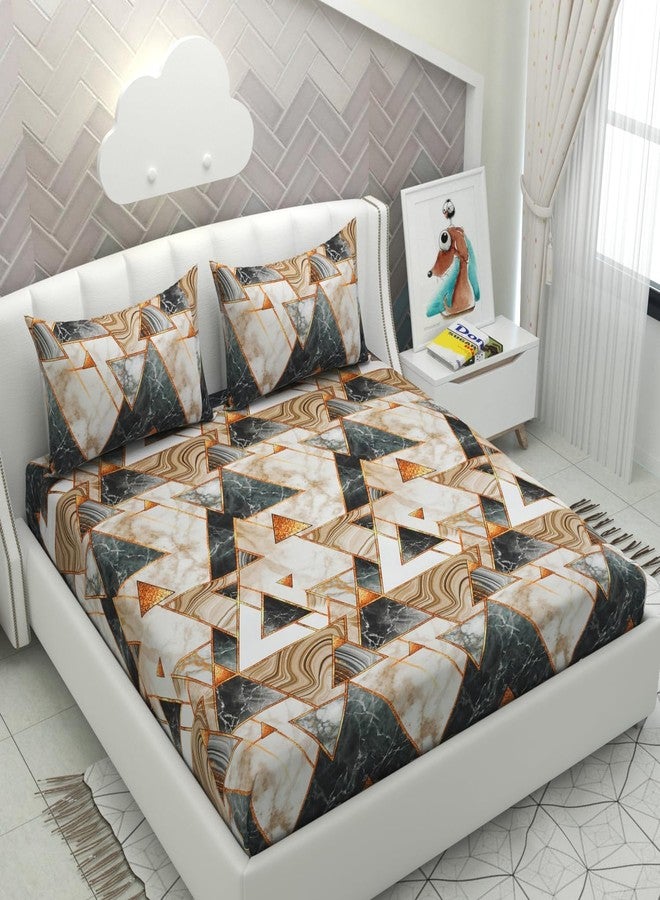 HIDECOR 300 TC Cotton Feel All Around Elastic Fitted Bedsheets King Size, Premium Fitted Bedsheets King Size for Double Bed with 2 Pillow Covers, Size- 78” x 72” (Multicolor) - Image 2