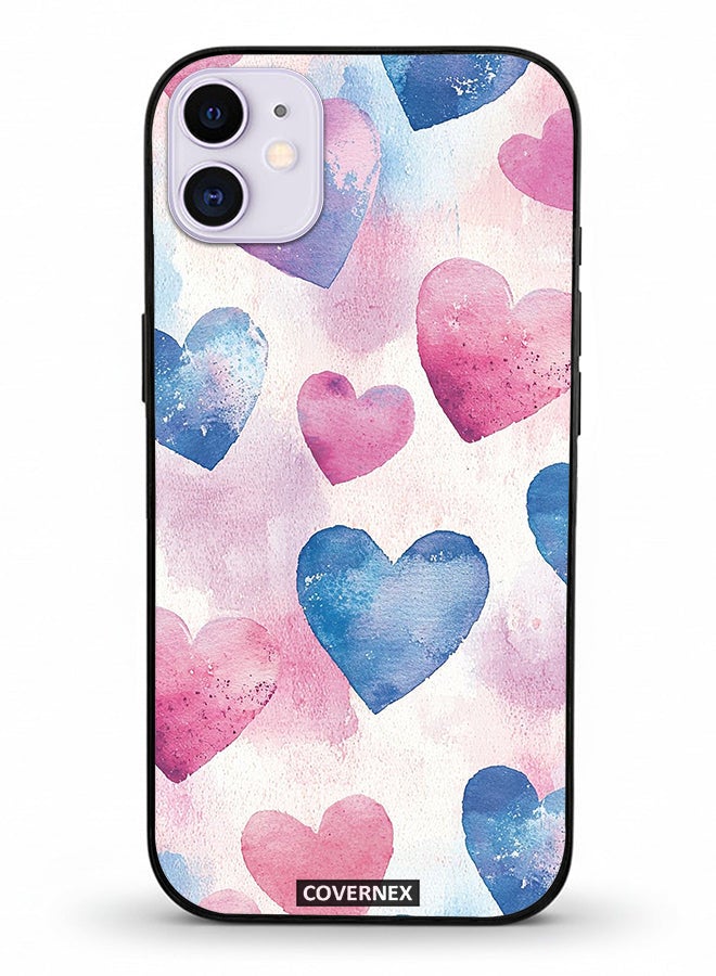 Covernex Apple iPhone 11 Protective Case Cover Printed Featuring Watercolor Soft Heart Pattern - Image 2