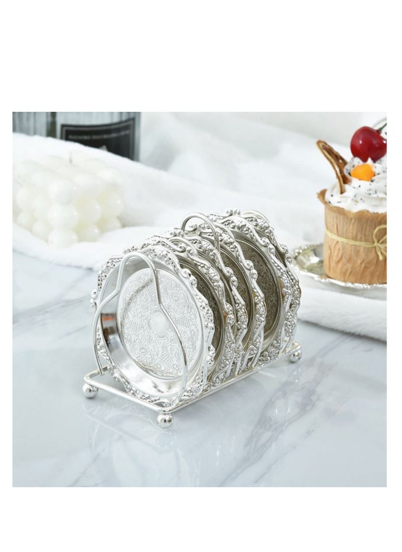 NOVOLAN NOVOLAN Snack Plate Set Dessert Plate Dried Fruit Plate Tasting Plate Cup Cake Plate Display Stand, Elegant Silver Plating, Sturdy & Durable Easy Storage, Contains 6 Plates & 1 Storage Rack (silver)  - Image 1