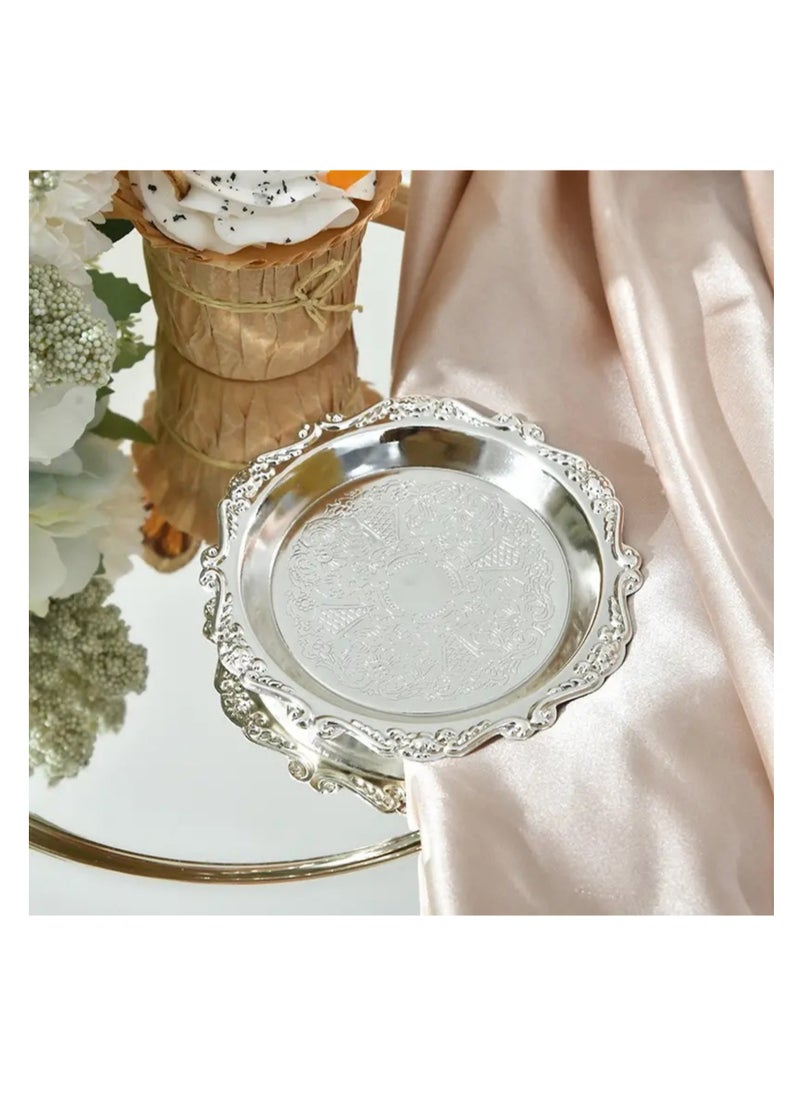 NOVOLAN NOVOLAN Snack Plate Set Dessert Plate Dried Fruit Plate Tasting Plate Cup Cake Plate Display Stand, Elegant Silver Plating, Sturdy & Durable Easy Storage, Contains 6 Plates & 1 Storage Rack (silver)  - Image 2