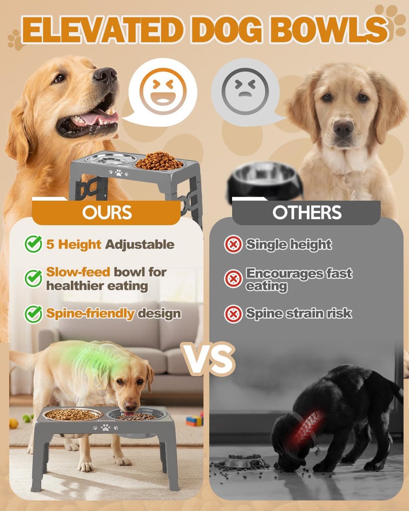 Jovrun Elevated Dog Bowls for Medium Size Dogs, Non-Slip Dog Feeder with 1*Stainless Steel Dishes & 1*Slow Feeder Bowl, 5 Heights Adjustable Raised Bowls to 3.15â€³-8.66â€³-9.84â€³-11.02â€³-12.2â€³ - Image 3