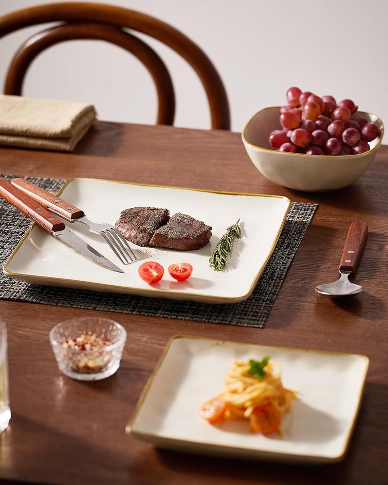 Famiware Ocean Square 12-Piece Dinnerware Set for 4 - Microwave and Dishwasher Safe, Vanilla White - Image 5