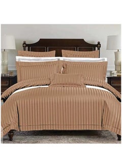 Doltri DOLTRI - 3-Piece Stripped 150 TC Cotton Sateen Bedsheet Set King Size Premium Collection (1 Bedsheet + 2 Pillow Cases) (Brown) 