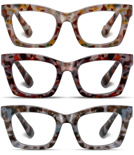 Hubeye Oprah Style Reading Glasses for Women Men Blue Light Blocking Computer Square Readers with Spring Hinge Grey FloralYellow Floral Red Floral15 - Image 2