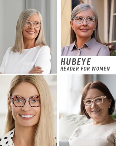 Hubeye Oprah Style Reading Glasses for Women Men Blue Light Blocking Computer Square Readers with Spring Hinge Grey FloralYellow Floral Red Floral15 - Image 5