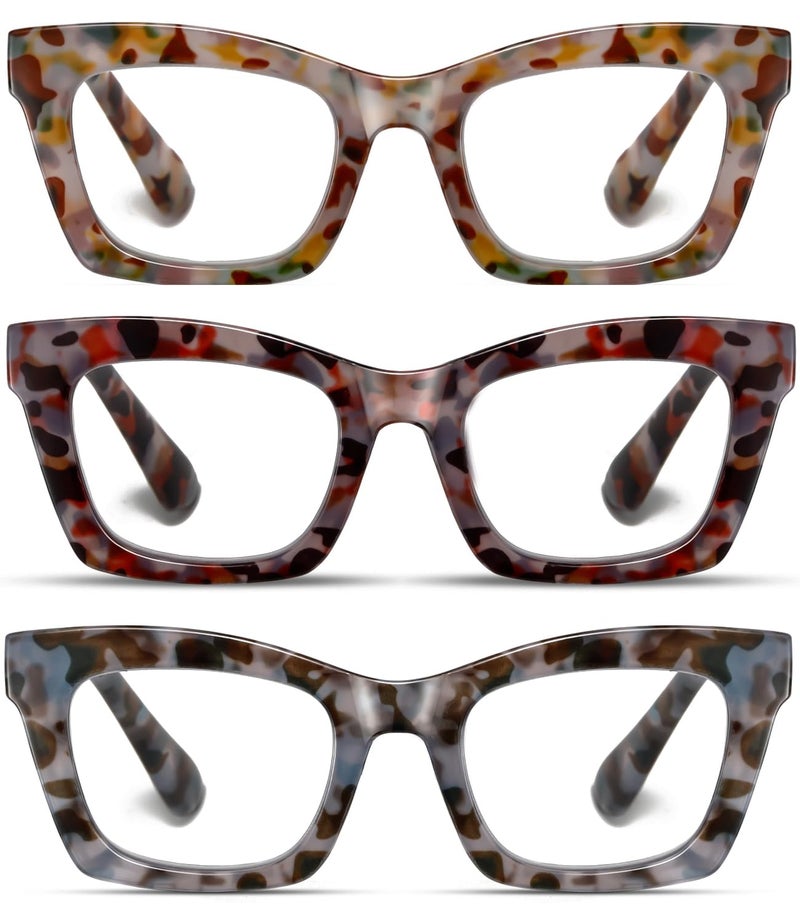 Hubeye Oprah Style Reading Glasses for Women Men Blue Light Blocking Computer Square Readers with Spring Hinge Grey FloralYellow Floral Red Floral15 - Image 3
