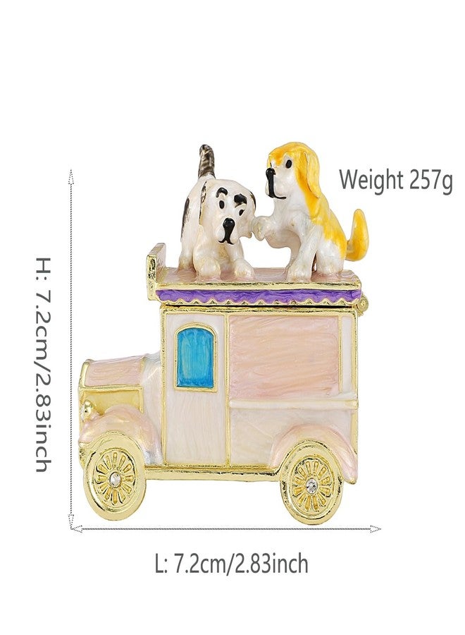 Furuida Cute Puppy Car Trinket Boxes Hand-Painted Enamel Jewelry Boxes Ornaments Craft Gift for Women Girls(Pink) - Image 2
