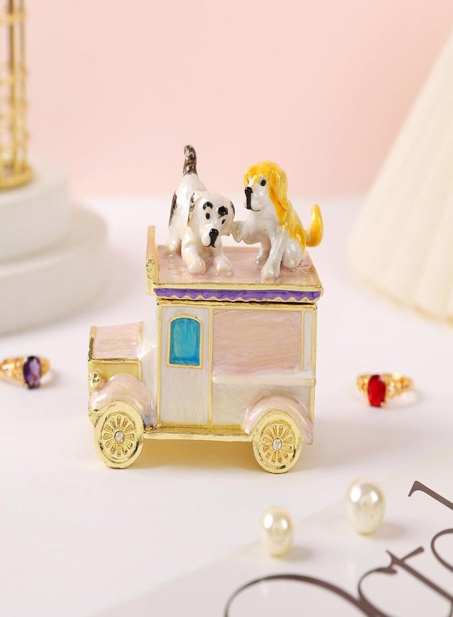 Furuida Cute Puppy Car Trinket Boxes Hand-Painted Enamel Jewelry Boxes Ornaments Craft Gift for Women Girls(Pink) - Image 5