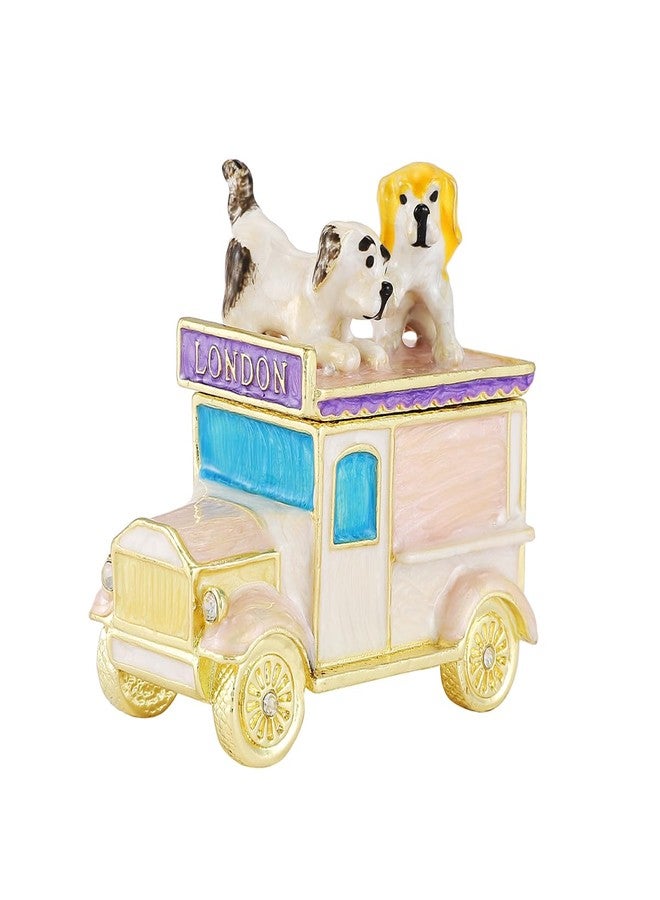 Furuida Cute Puppy Car Trinket Boxes Hand-Painted Enamel Jewelry Boxes Ornaments Craft Gift for Women Girls(Pink) - Image 1