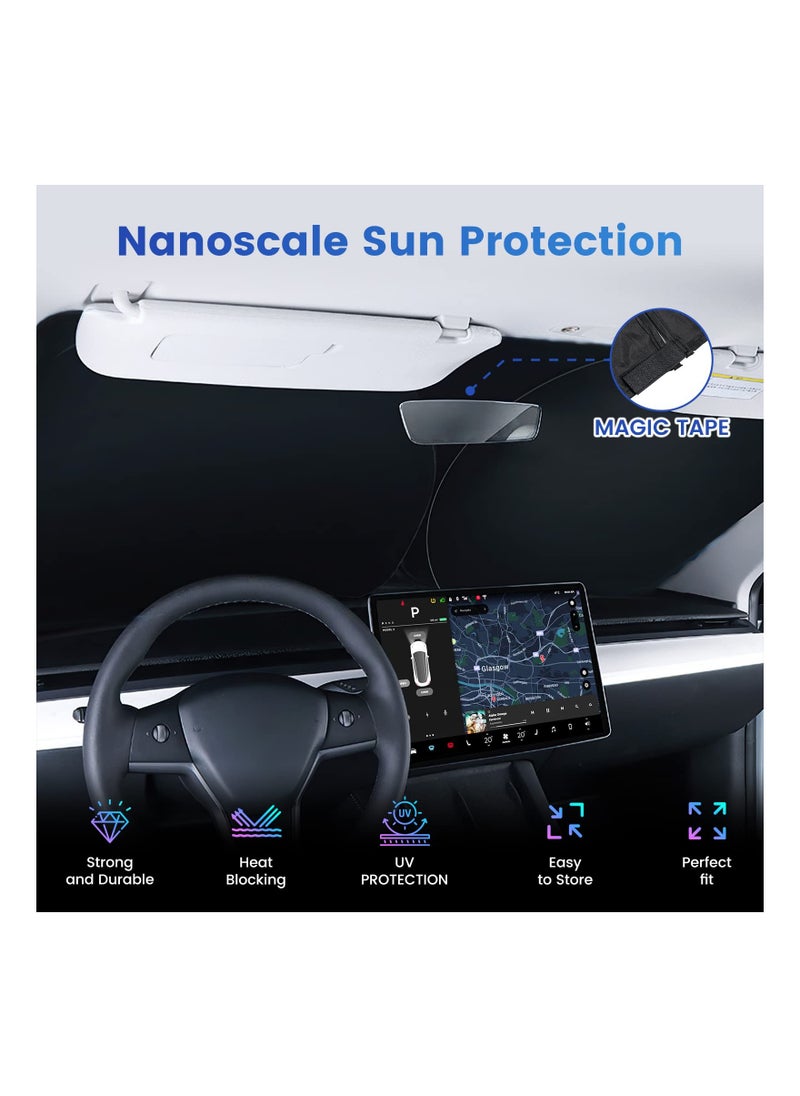SYOSI Windshield Sunshades for Tesla 3/Y- Folding Front&Side Mesh Window 240T Sun Shade UV Rays Protector Heat Block Visor Cover for Tesla Model 3 Model Y 2016-2023 Car Interior Accessories  - Image 5