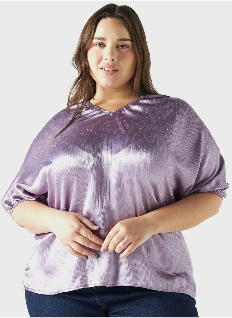 2Xtremz V-Neck Puff Sleeve Top