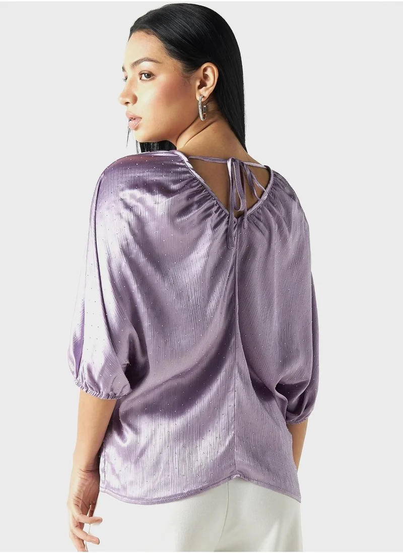 2Xtremz V-Neck Puff Sleeve Top