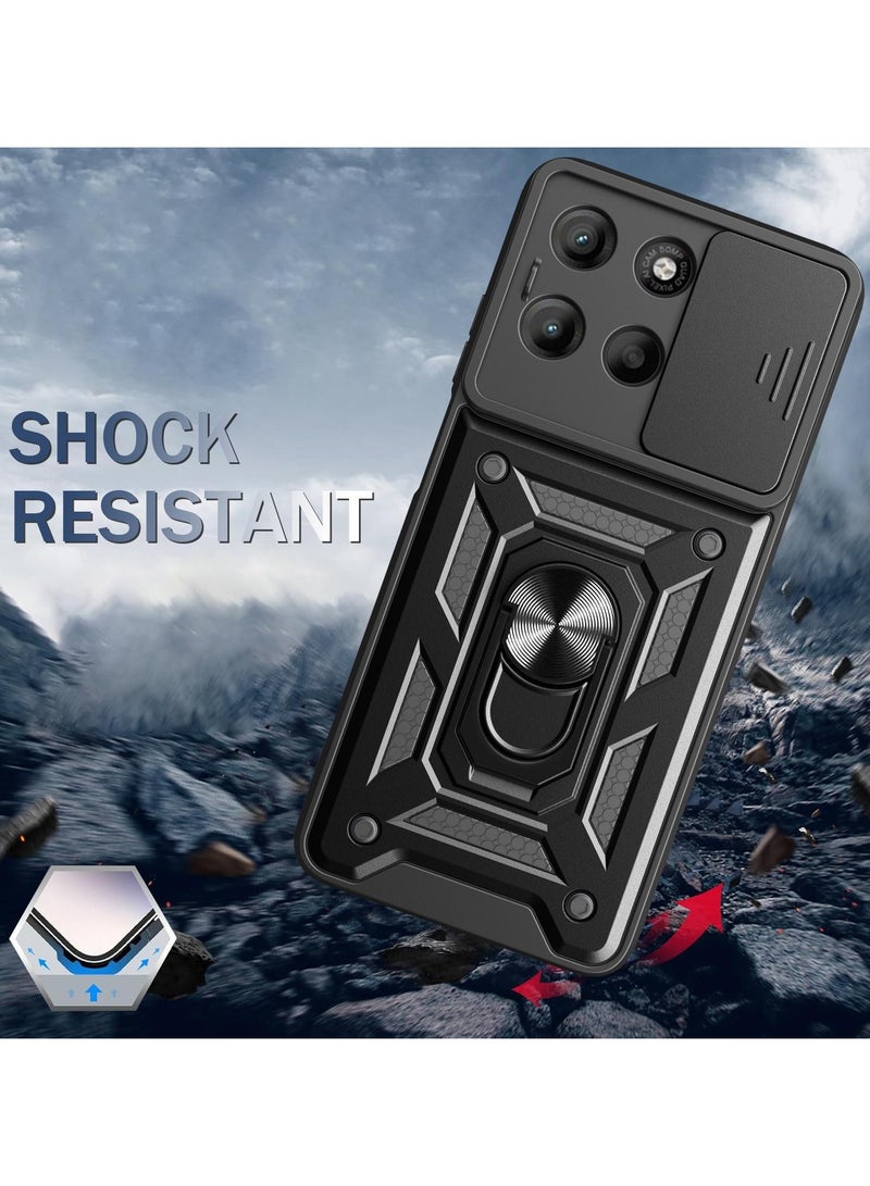 Case Cover Shockproof Protective Case with Camera Protection and Metal Ring Compatible with  Moto G75 (Black) - Image 2