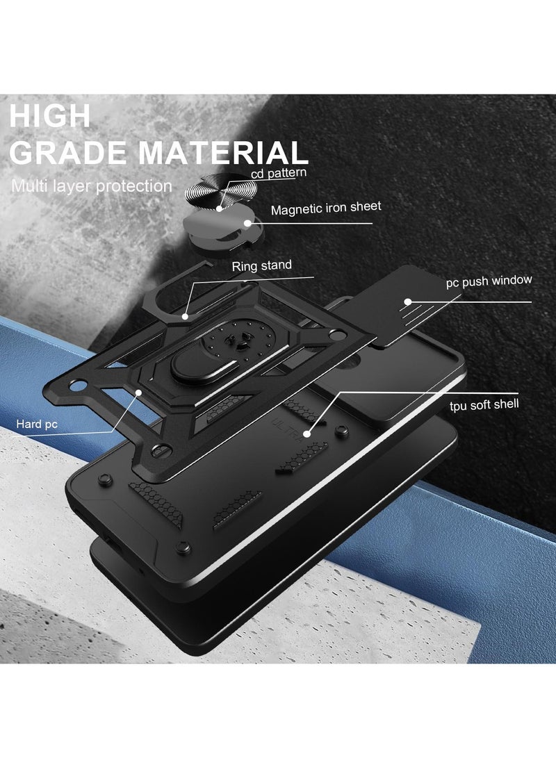 Case Cover Shockproof Protective Case with Camera Protection and Metal Ring Compatible with  Moto G75 (Black) - Image 3