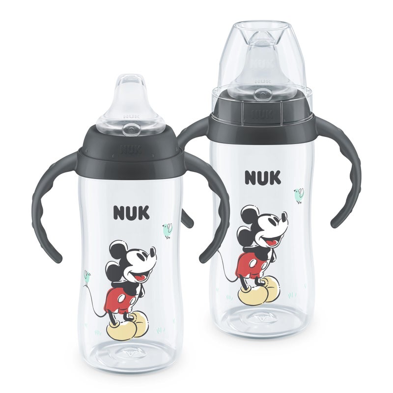 NUK First Choice Mickey Mouse Large Learner Cup 2.0, 10oz. Sippy Cup with Handles, Spill Proof, Leak Proof Soft Straw Cup, 2-pack - Image 1