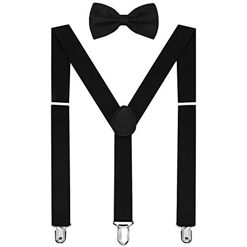 habibee Suspender and Bow Tie Set for Men Adjustable Braces with Y Back, Diverse Colors, Strong Clips (1, Black) - Image 1