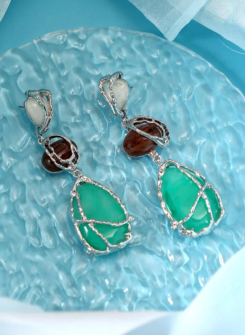 SOHI Women The Veined-Teardrop Drop Earrings | Metallic Silver Colour | One-Size | Artificial Stone Alloy Material | Push Back Closure | Earrings For Casual & Evening Wear