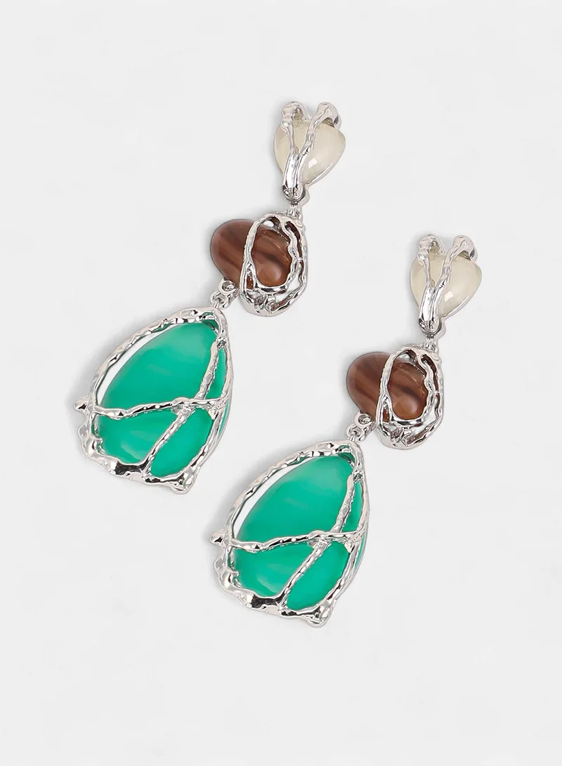 Sohi  Women The Veined-Teardrop Drop Earrings | Metallic Silver Colour | One-Size | Artificial Stone Alloy Material | Push Back Closure | Earrings For Casual & Evening Wear for Women | Best Price UAE