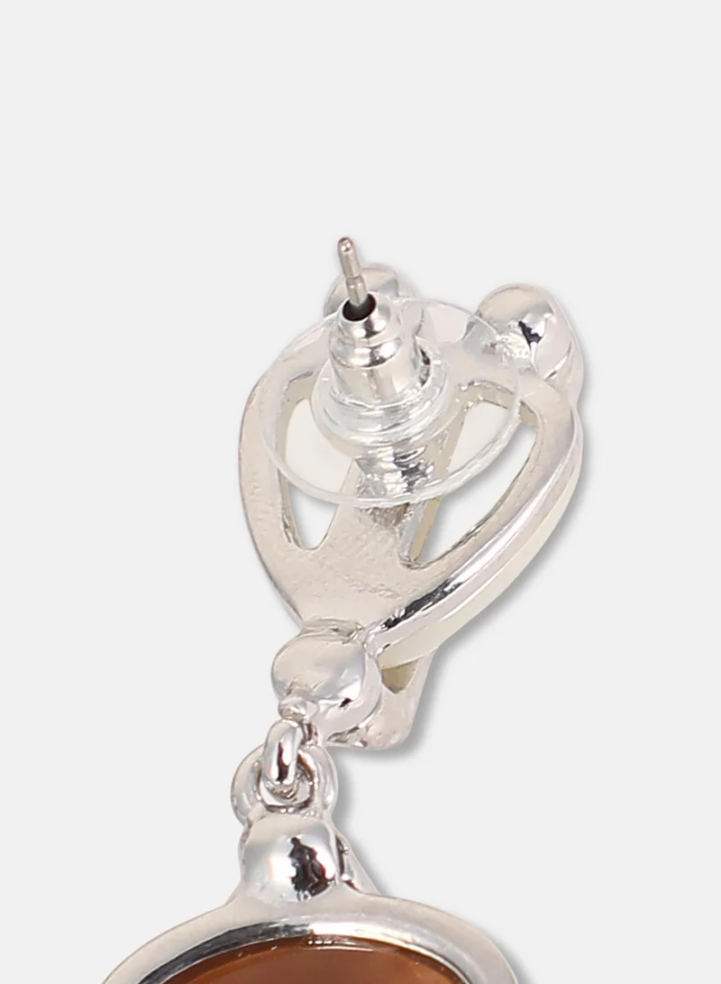Sohi  Women The Veined-Teardrop Drop Earrings | Metallic Silver Colour | One-Size | Artificial Stone Alloy Material | Push Back Closure | Earrings For Casual & Evening Wear for Women | Best Price UAE