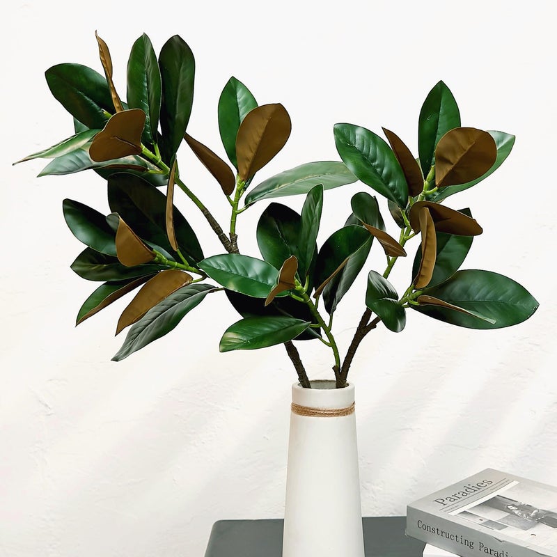 Olivachel Artificial Magnolias Branches Faux Rubber Tree Leaves Long Stem Real Touch for Home Indoor Outdoor Decor (Green, Pack of 2pcs) - Image 4