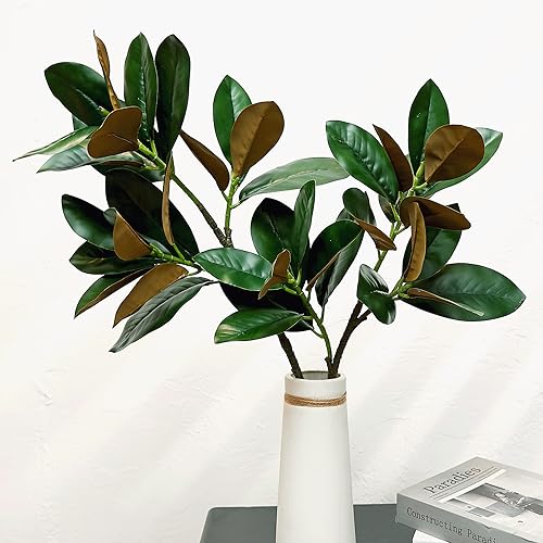 Olivachel Artificial Magnolias Branches Faux Rubber Tree Leaves Long Stem Real Touch for Home Indoor Outdoor Decor (Green, Pack of 2pcs) - Image 1