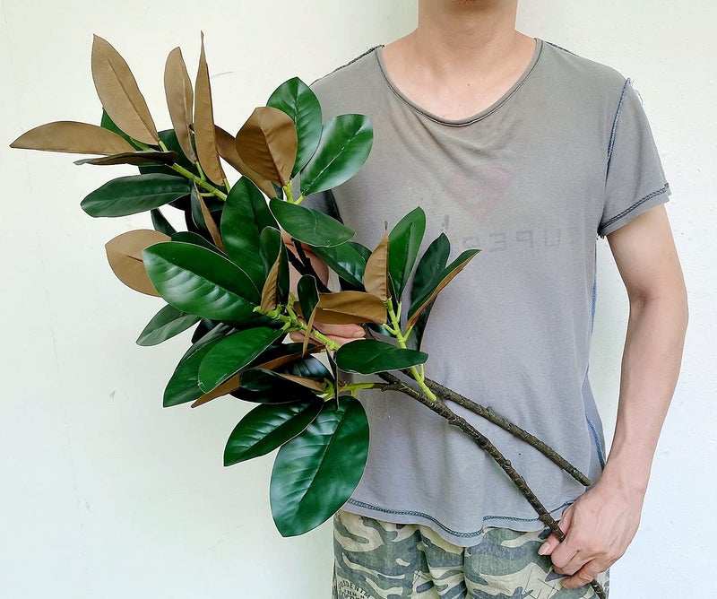 Olivachel Artificial Magnolias Branches Faux Rubber Tree Leaves Long Stem Real Touch for Home Indoor Outdoor Decor (Green, Pack of 2pcs) - Image 2